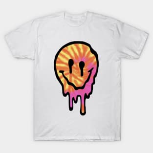 Pink and Orange Tie Dye Drippy Smiley Face T-Shirt